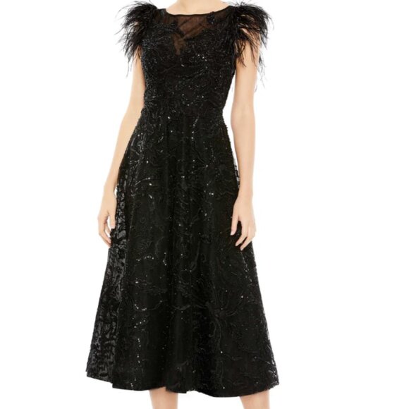 MAC DUGGAL 20400 FEATHER SHOULDER EMBELLISHED BLACK DRESS sz 8 - Picture 4 of 4